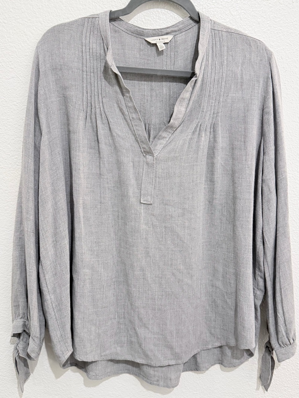 Lucky Brand Light Gray Pintuck V-Neck Shirt